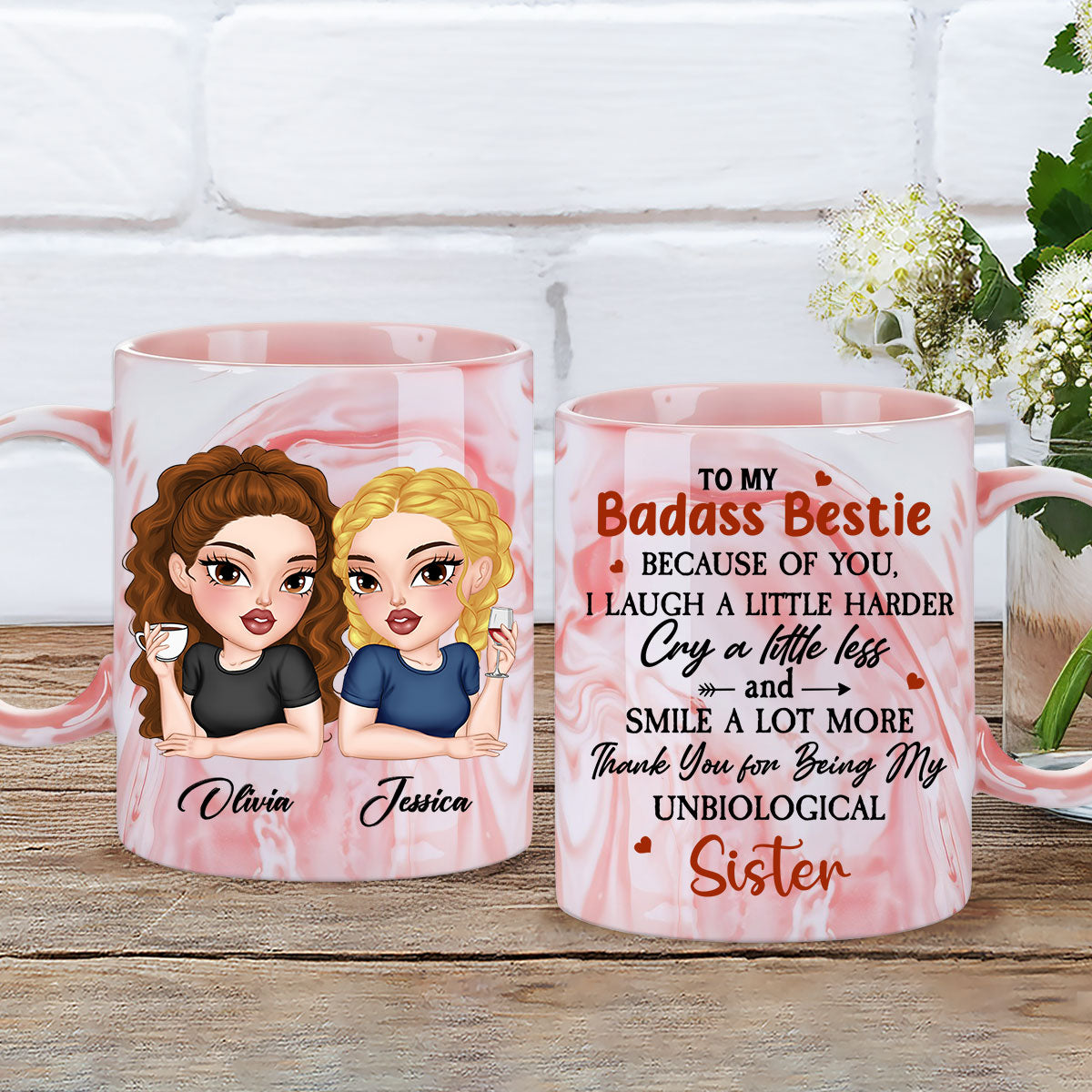 To My Badass Bestie - Personalized Custom Pink Marble Mug