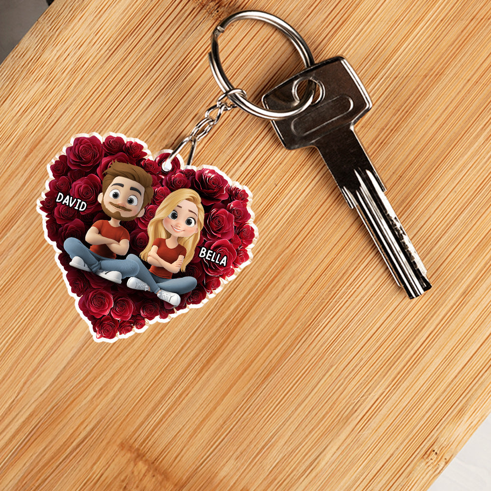 Rose Heart Couple - Personalized Custom Acrylic Keychain
