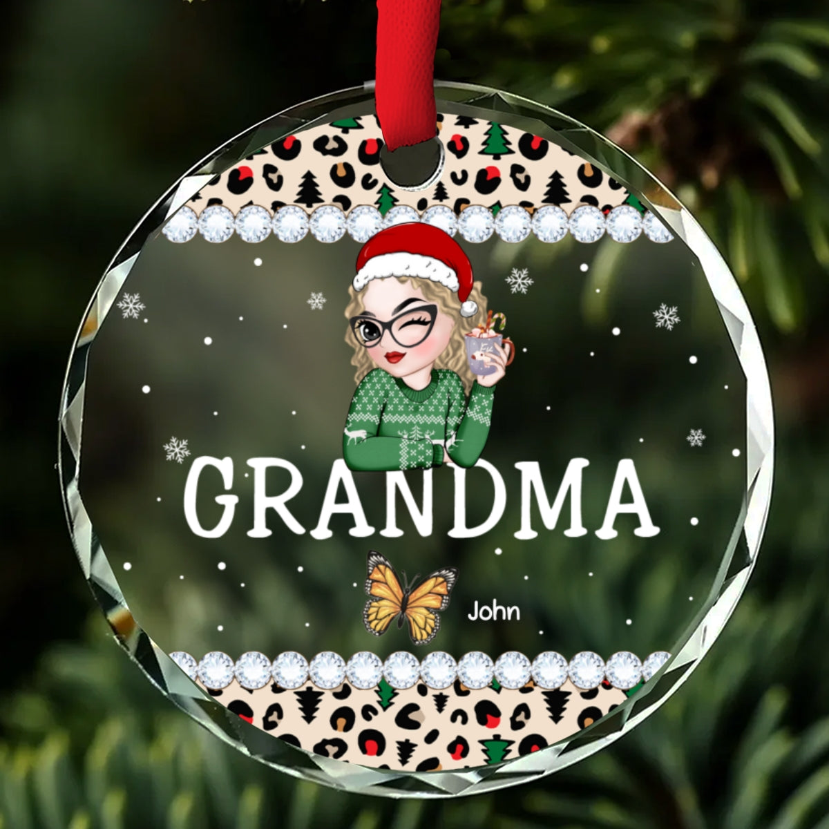 Grandma And Kids - Personalized Custom Glass Ornament