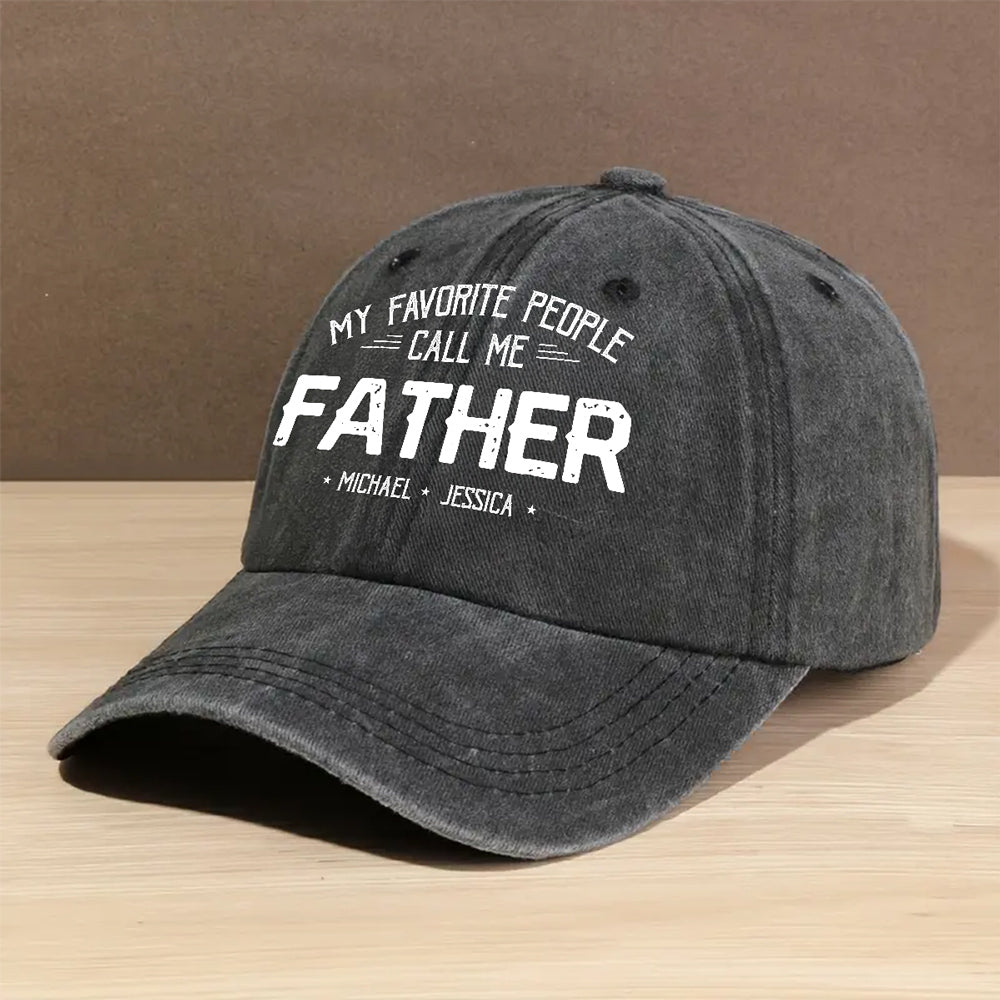 My Favorite People Call Me Love - Personalized Custom Vintage Washed Denim Cap