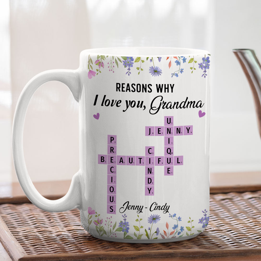 Reasons Why I Love You Mom Crossword Art - Personalized Custom Coffee Mug