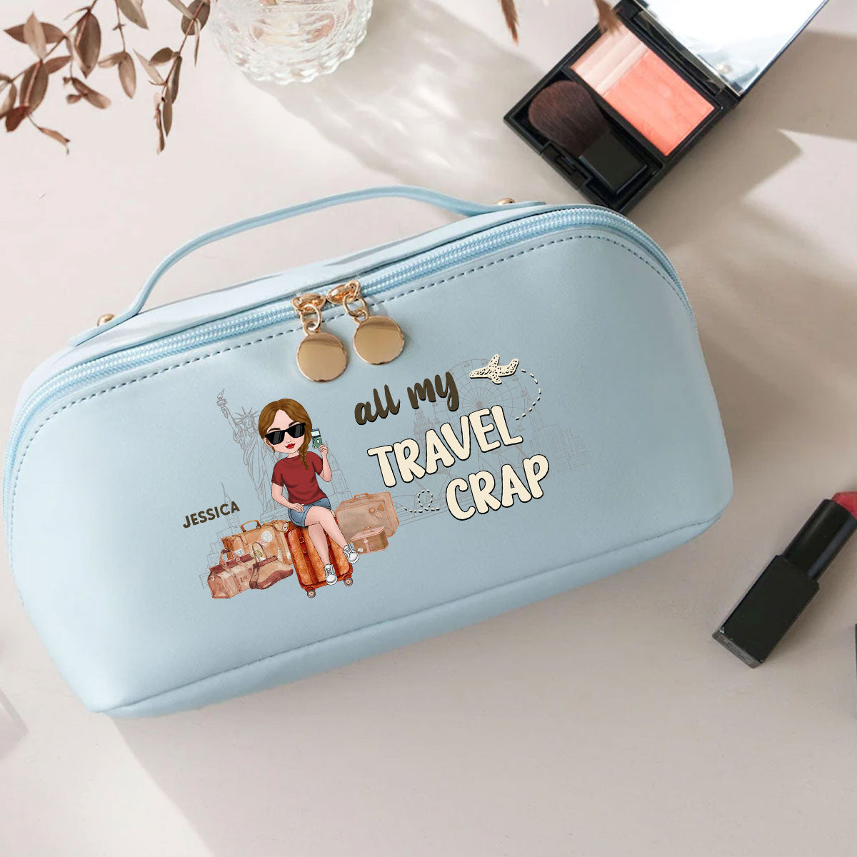 All My Travel Crap - Personalized Custom Leather Makeup Bag