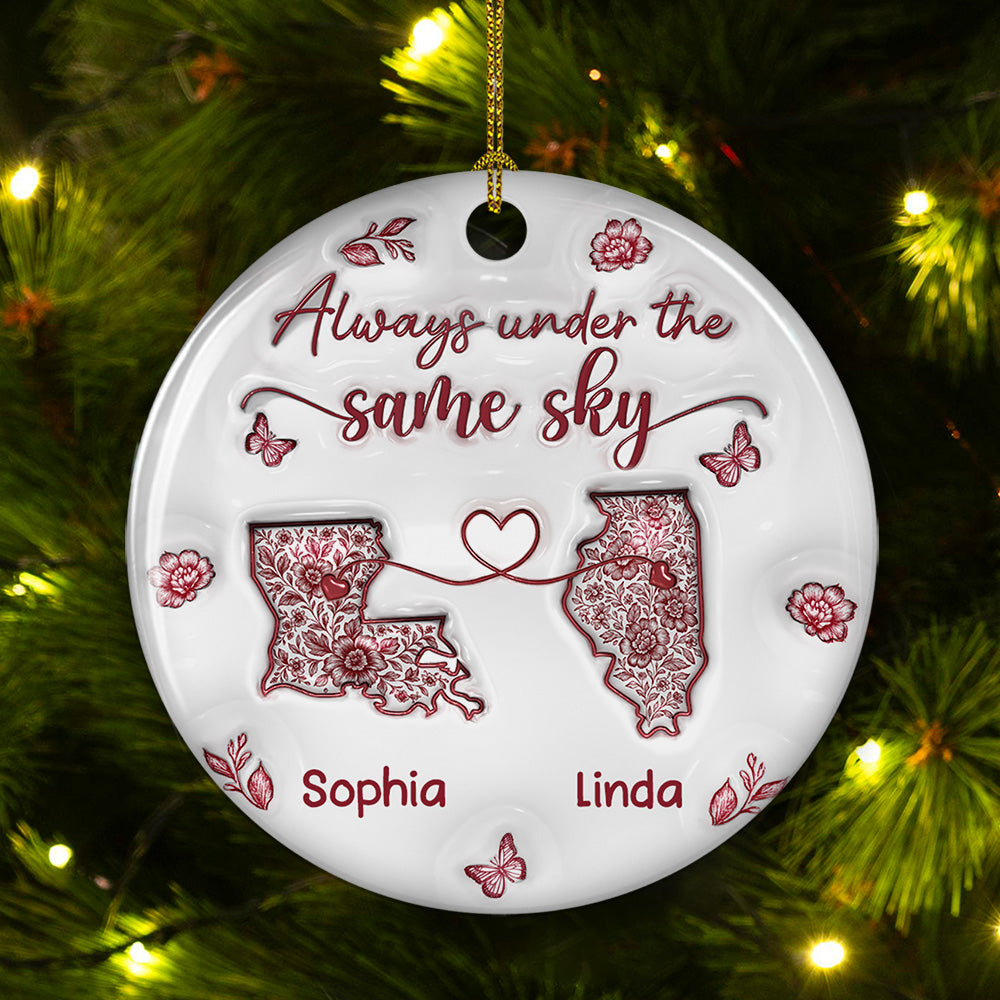 Long Distance Friendship Toile De Jouy - Personalized Custom 3D Inflated Effect Ceramic Ornament