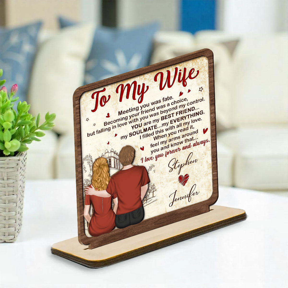 To My Gorgeous Wife - Personalized Custom 2-Layer Wood Plaque With Flat Base