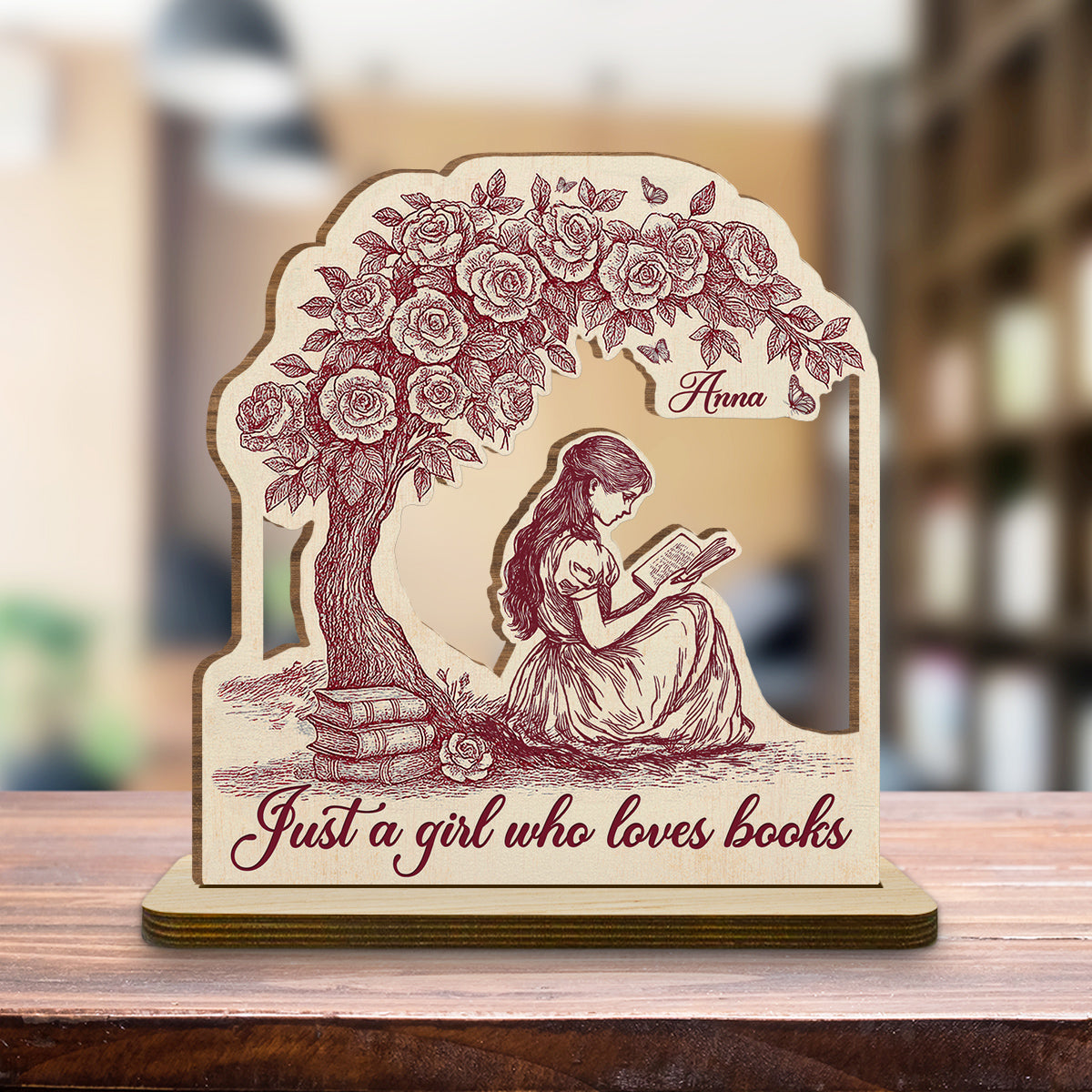 Just A Girl Loves Book - Personalized Custom 2-Layer Wood Plaque With Flat Base