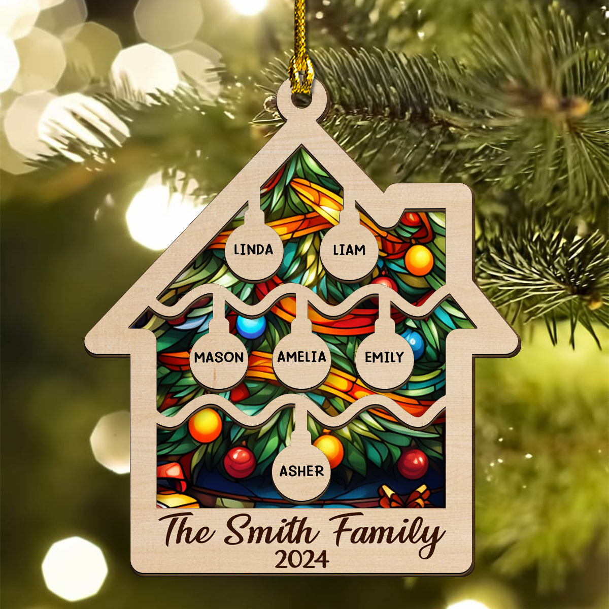 Tree Family Christmas - Personalized Custom 2-layered Wood Ornament