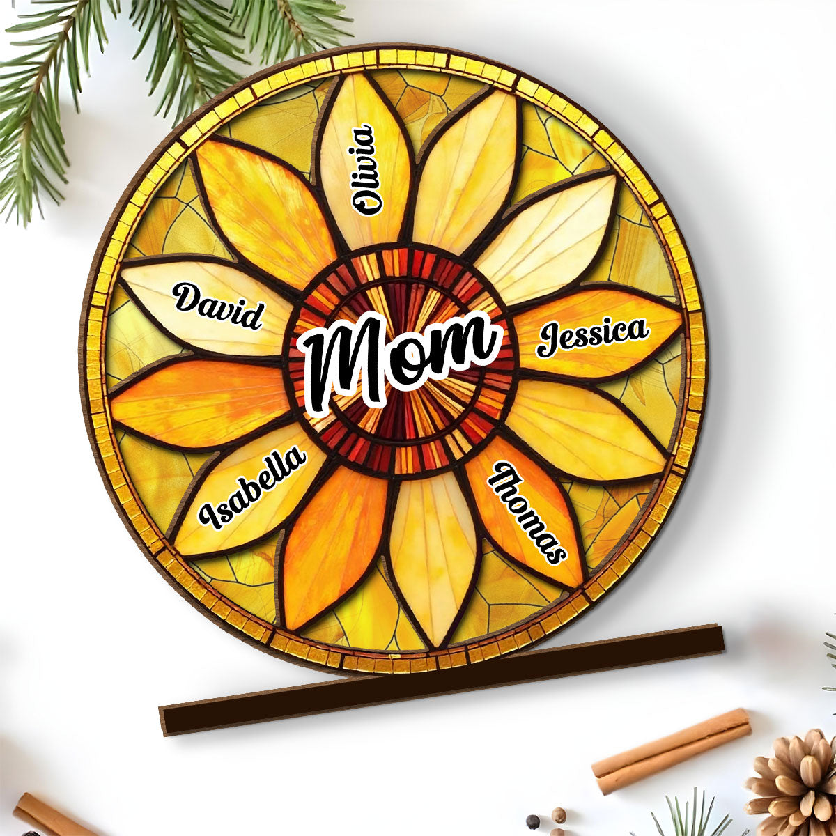 Family Sunflower - Personalized Custom 2-Layer Wood Plaque With Flat Base