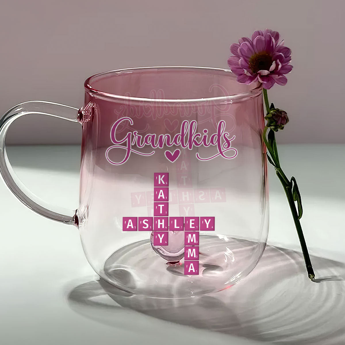 Love My Grandkids Crossword - Personalized Custom Pink Gradient Glass Mug