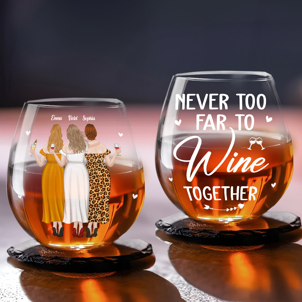 Never To Far - Personalized Custom Wine Glass