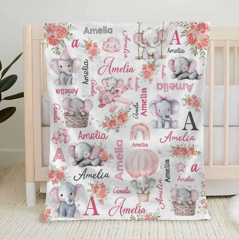 Elephant Love - Personalized Custom Fleece Blanket