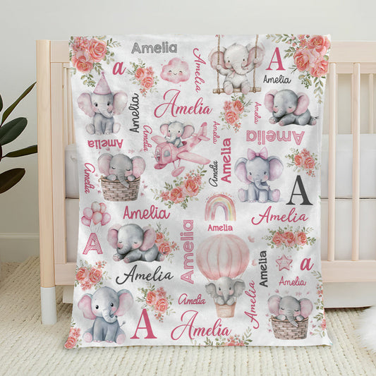 Elephant Love - Personalized Custom Fleece Blanket