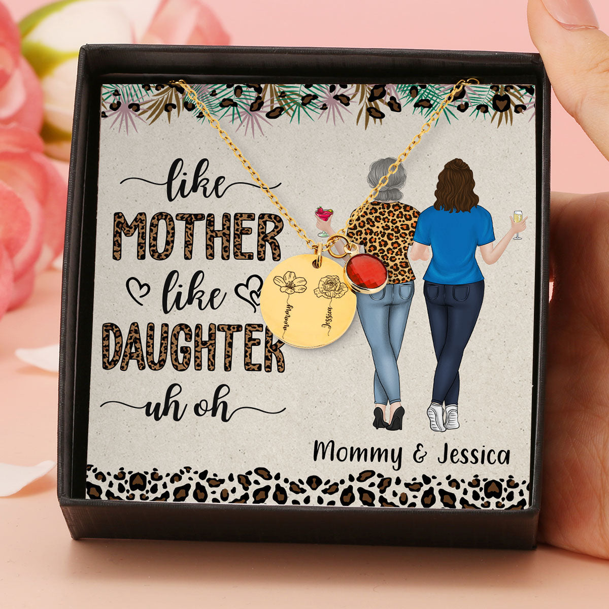 Like Mother Like Daughter - Personalized Custom Birthstone Necklace With Message Card
