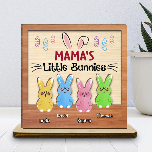Little Bunnies - Personalized Custom 2-Layer Wood Plaque With Flat Base