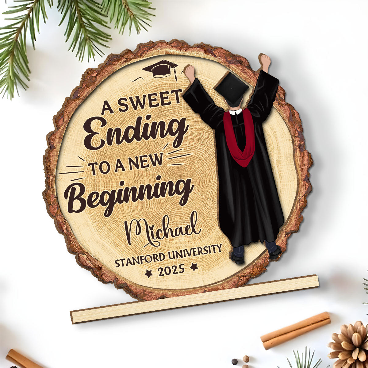 A Sweet Ending To A New Beginning - Personalized Custom 2-Layer Wood Plaque With Flat Base