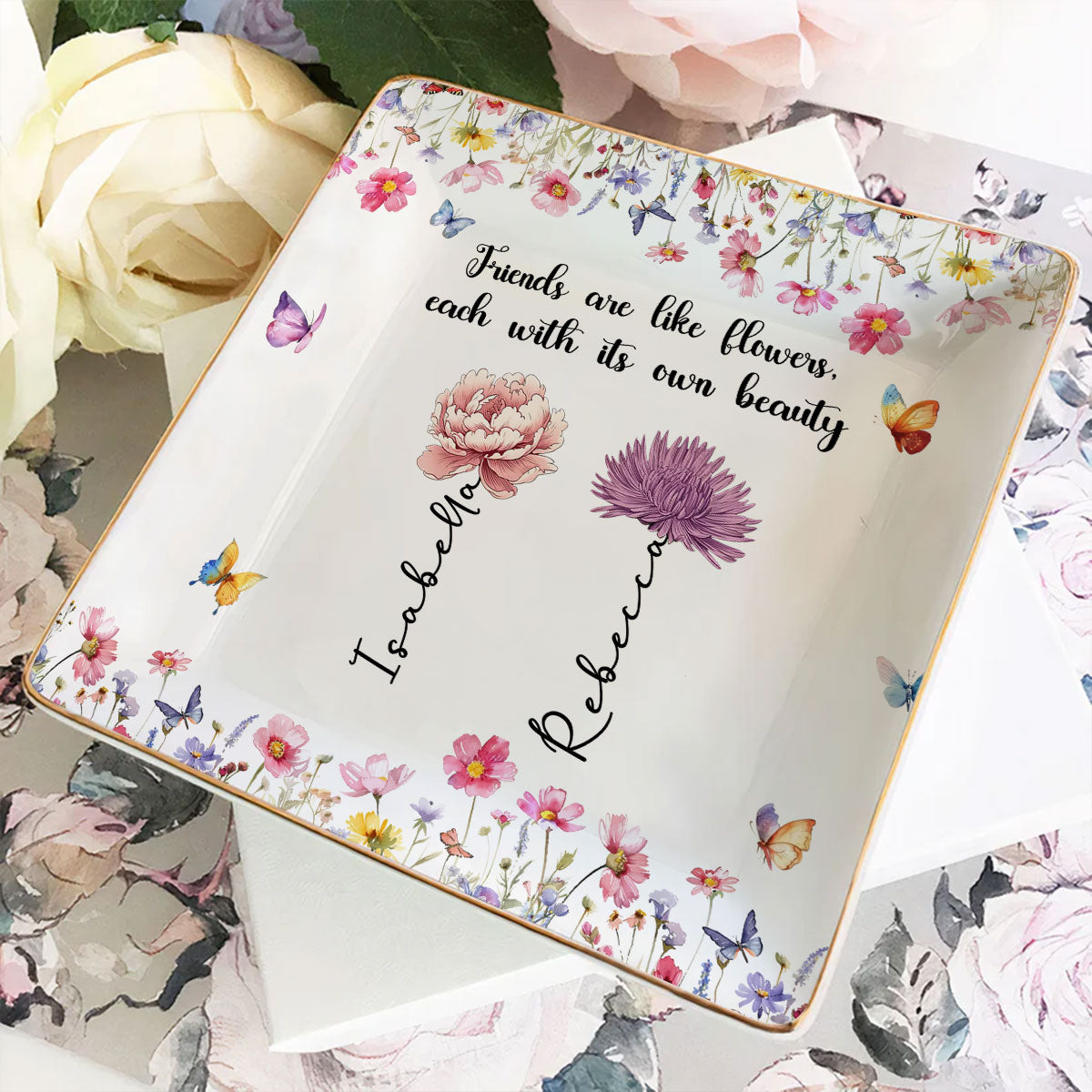 Friends Are Blossoms In Life - Personalized Custom Jewelry Dish