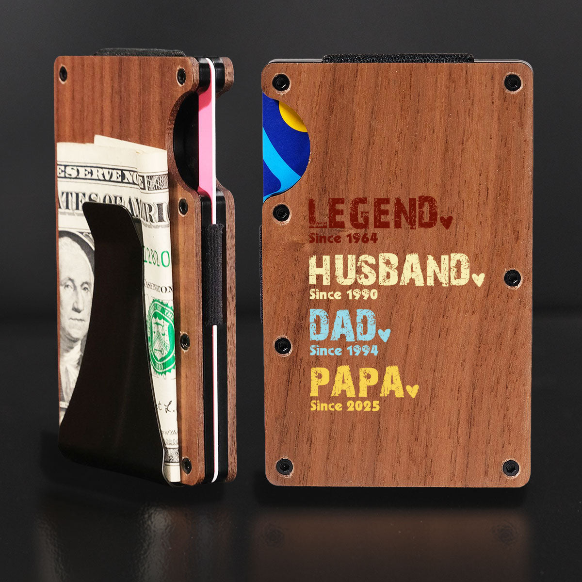 Legend Husband Dad Grandpa - Personalized Custom Wooden Card Holder