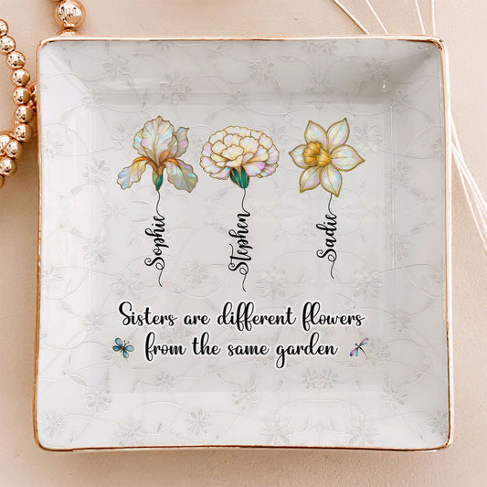 Sisters Are Flowers Mother Of Pearl - Personalized Custom Jewelry Dish