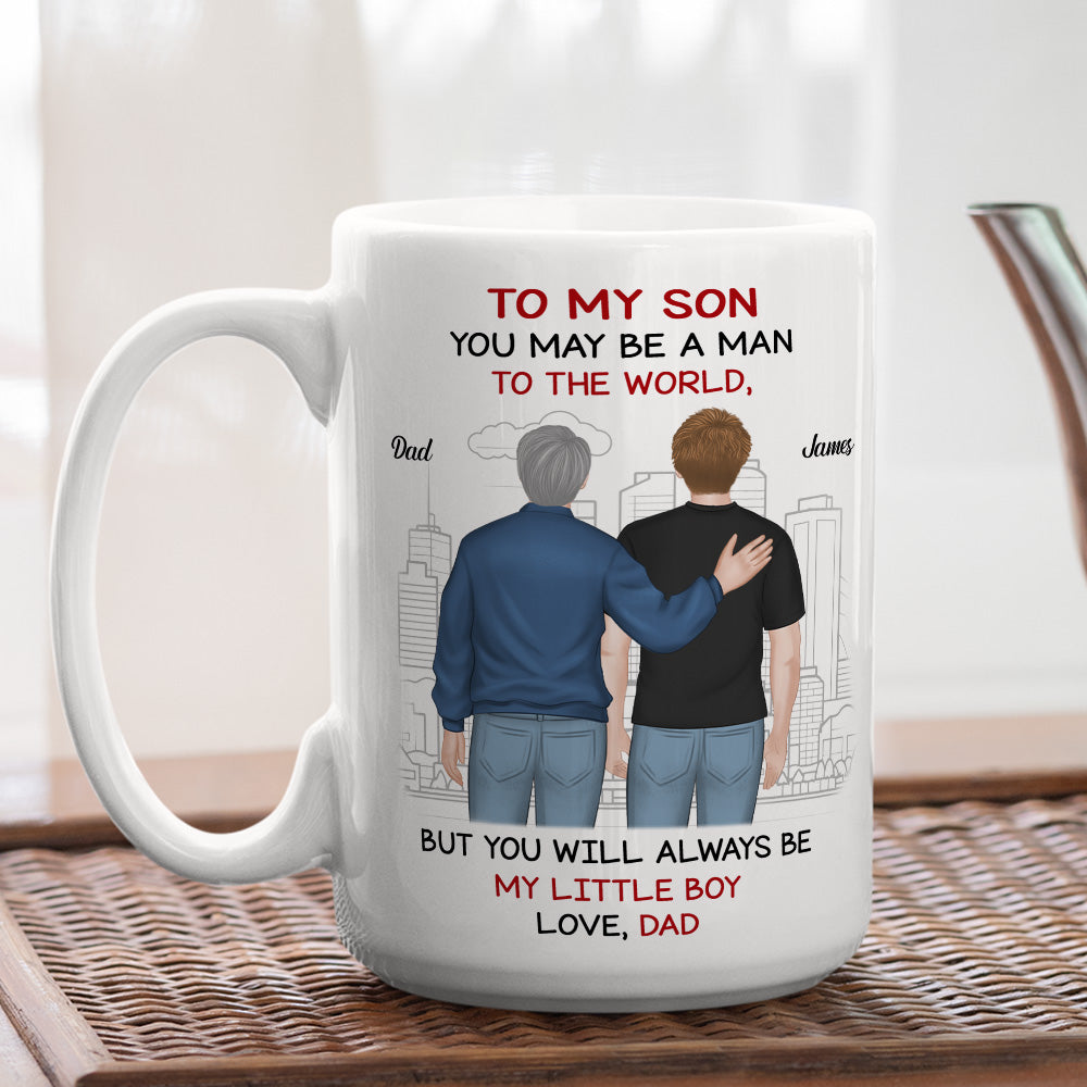 Man To World Boy To Dad - Personalized Custom Coffee Mug