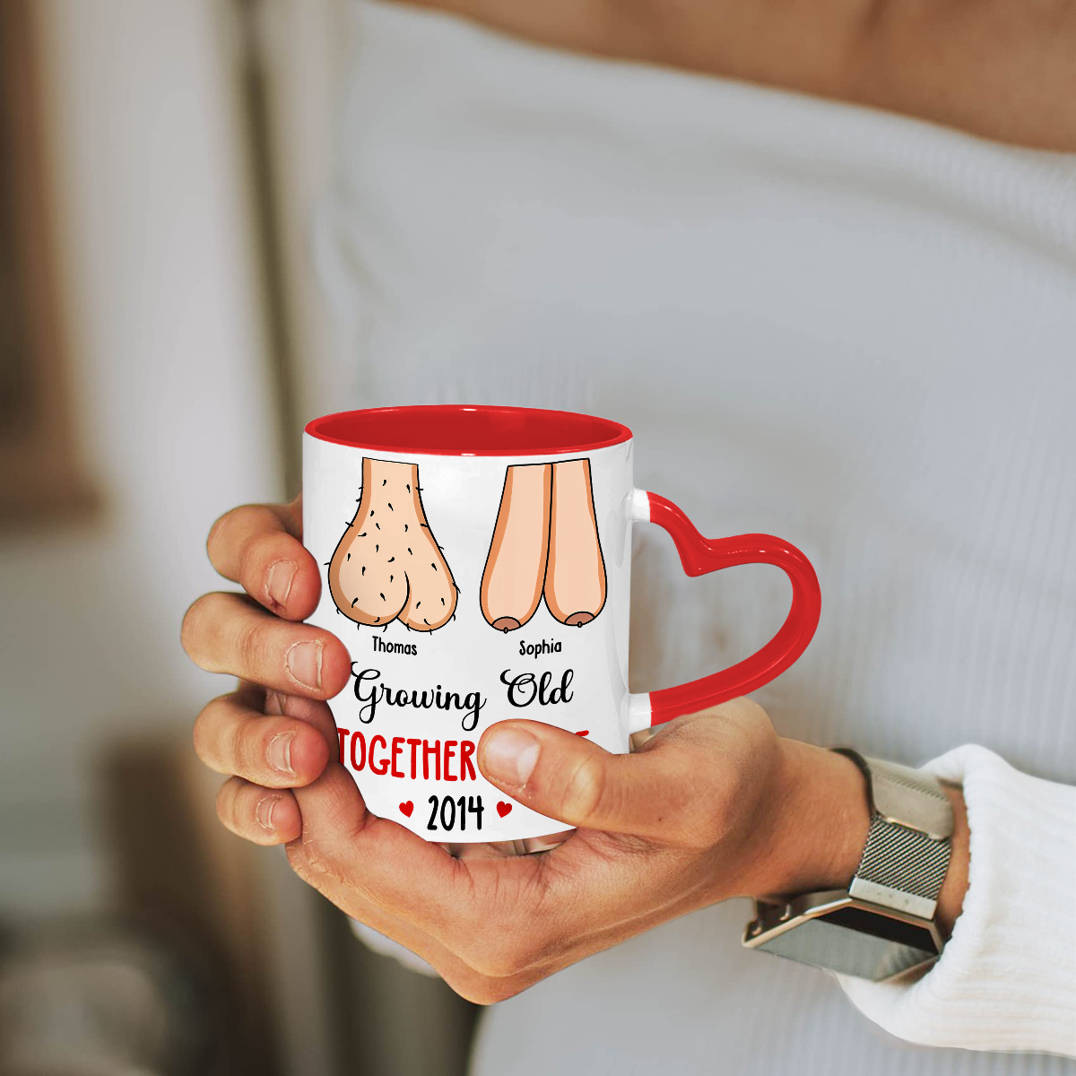Grow Old With You - Personalized Custom Heart Handle Mug