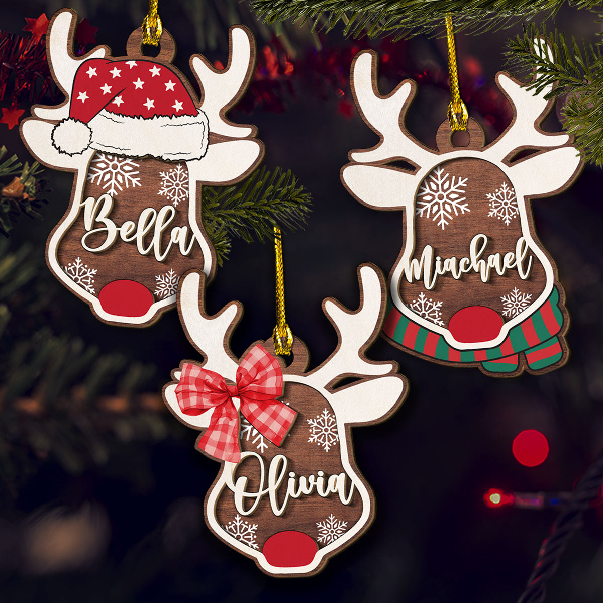 Reindeer Christmas - Personalized Custom 2-Layered Wood Ornament