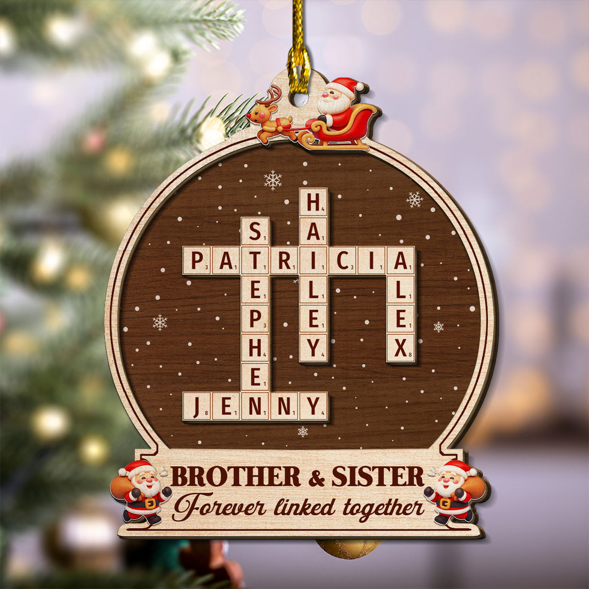 Forever Linked By Our Hearts - Personalized Custom Freeshape 2-Layered Wood Ornament