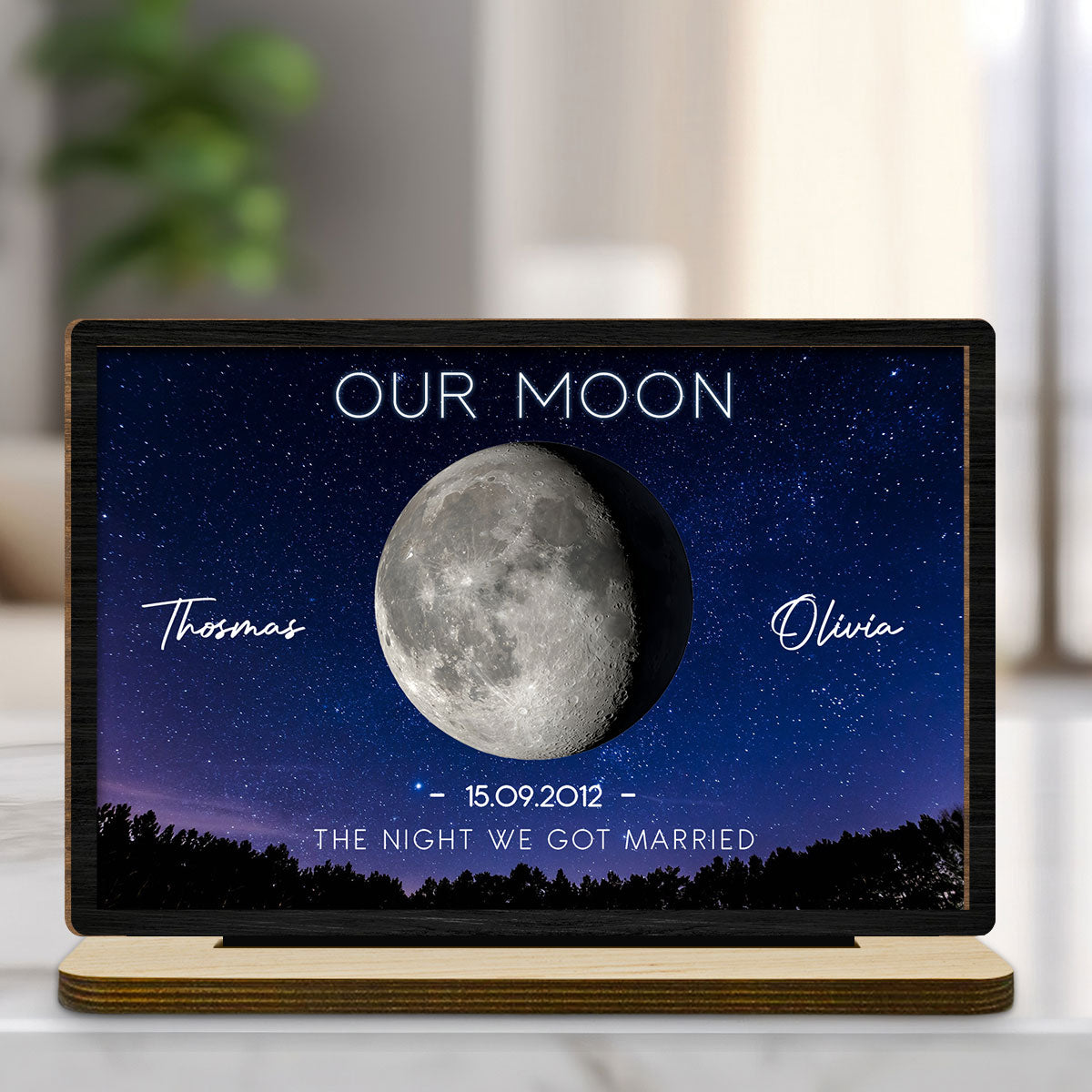 Our Moon - Personalized Custom 2-Layer Wood Plaque With Flat Base