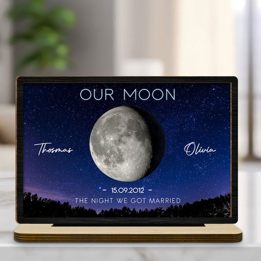 Our Moon - Personalized Custom 2-Layer Wood Plaque With Flat Base
