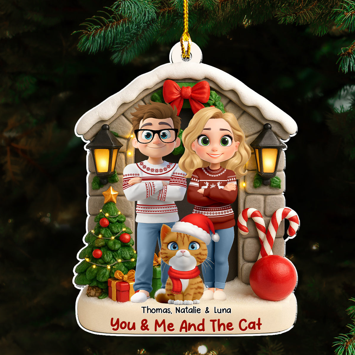 Bond Of Cat Love - Personalized Custom 3D Effect Acrylic Ornament