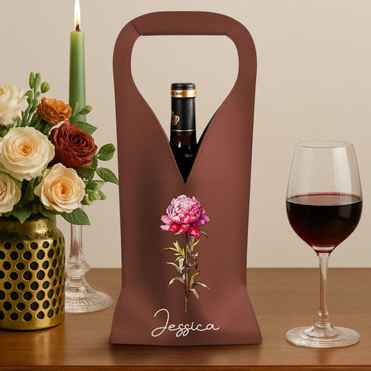 Bloom Where We Grow - Personalized Custom Leather Wine Bag