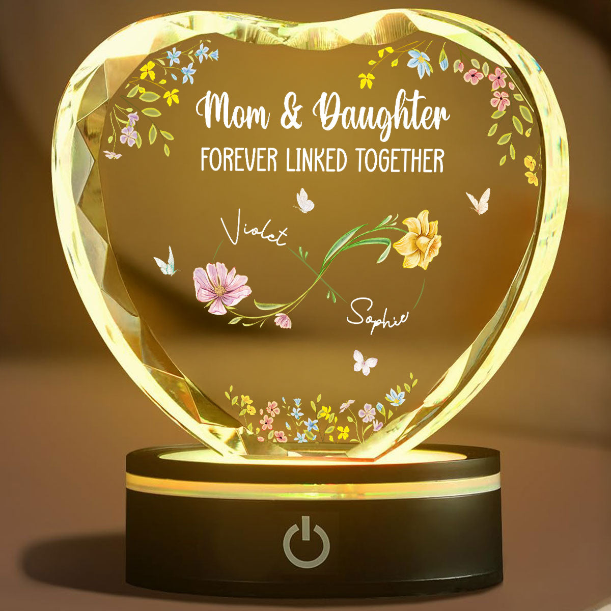 Mom And Daughter Forever Linked - Personalized Custom Crystal Led Light