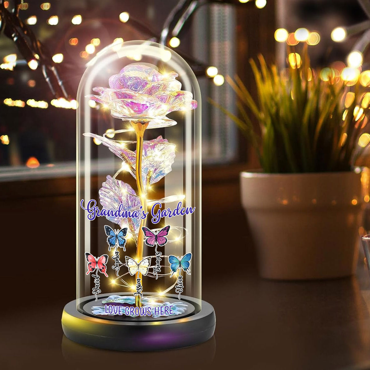 Love Grows Here - Personalized Custom Sparkly Rose