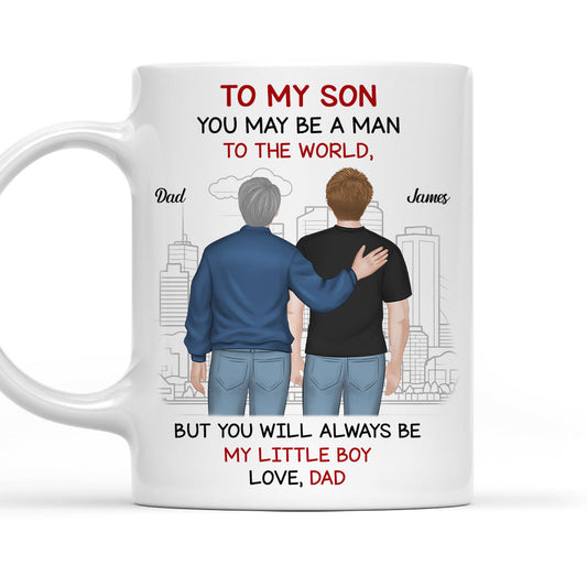 Man To World Boy To Dad - Personalized Custom Coffee Mug