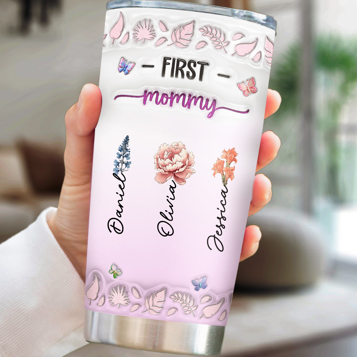 First Mom Now Nana Flower - Personalized Custom 3D Inflated Effect Tumbler