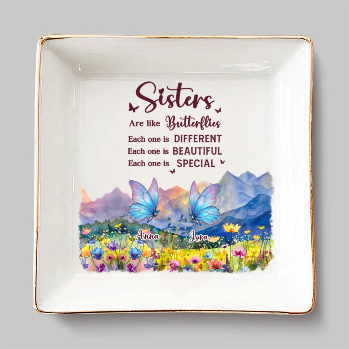 Sisters Are Like Butterflies - Personalized Custom Jewelry Dish