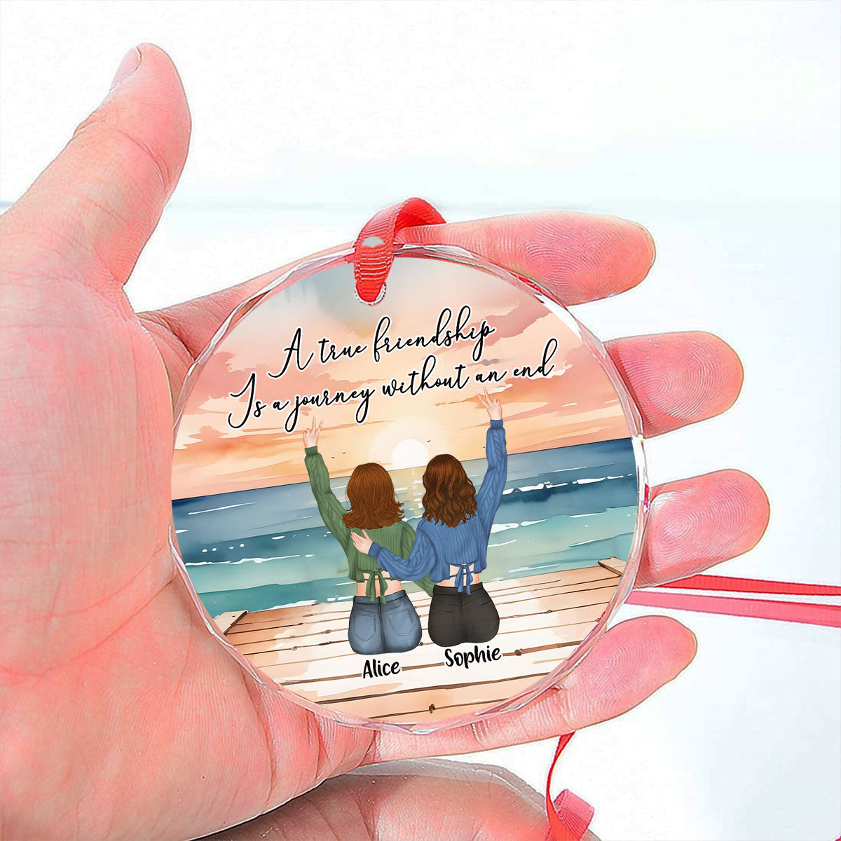 A True Friendship Is A Journey Without An End- Personalized Custom Glass Ornament
