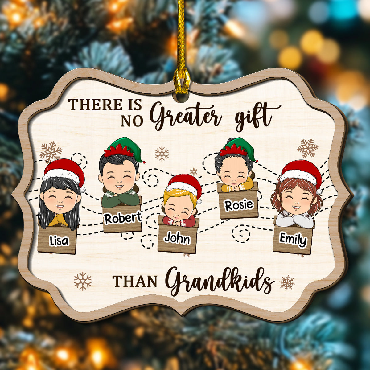 Grandma And Kids Christmas Together - Personalized Custom Freeshape 2-Layered Wood Ornament