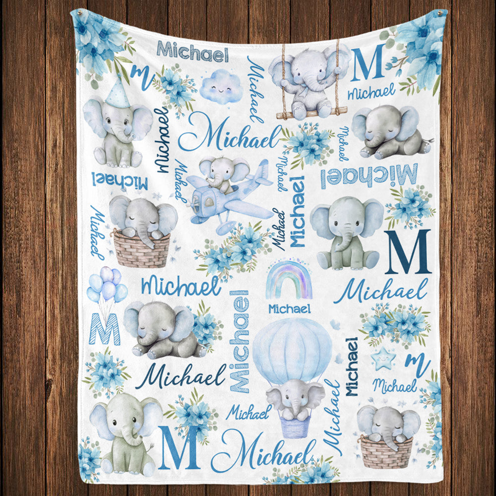 Elephant Love - Personalized Custom Fleece Blanket