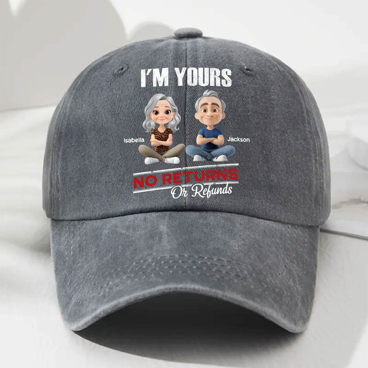 No Refunds - Personalized Custom Vintage Washed Denim Cap