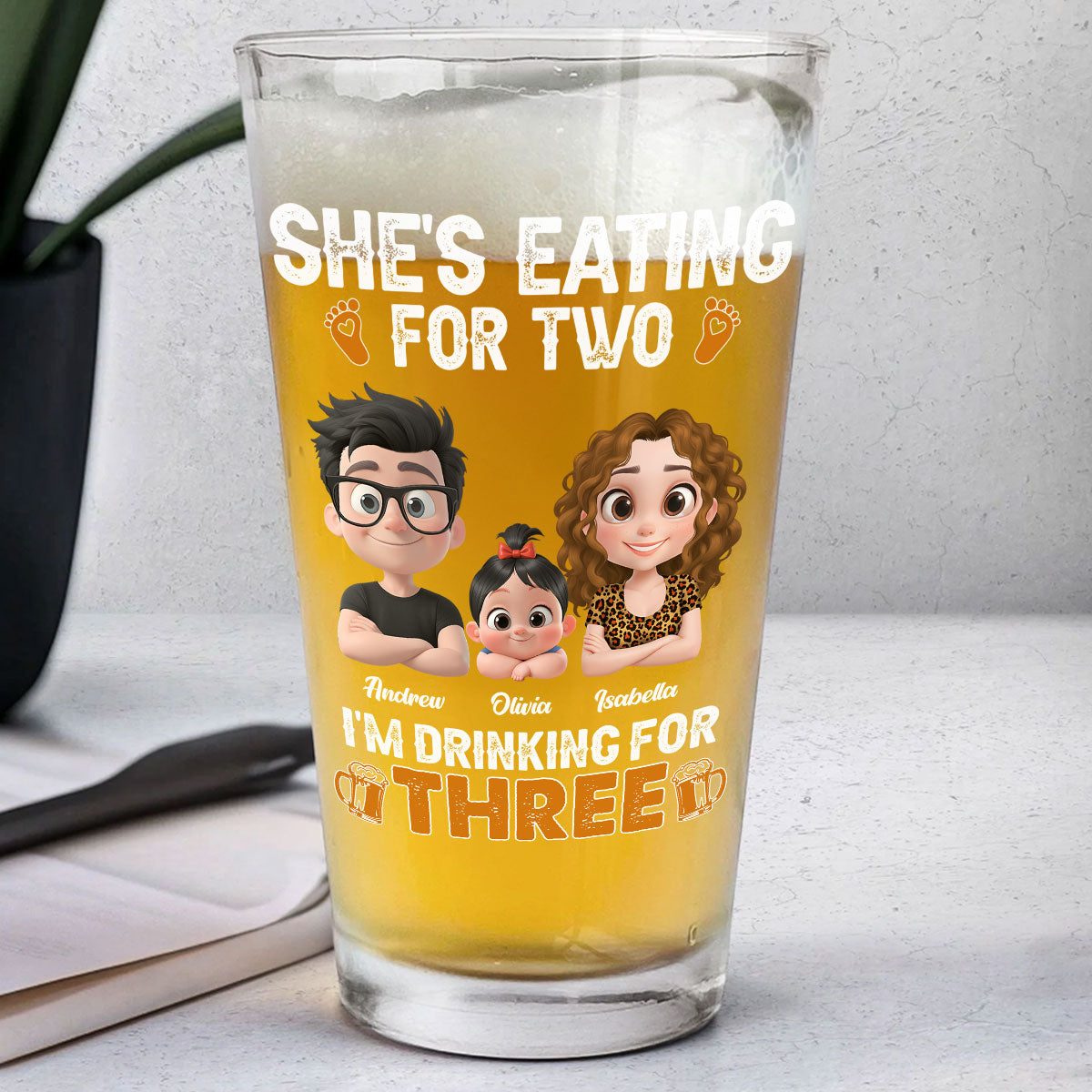 Dad Drinking For Three - Personalized Custom Beer Glass