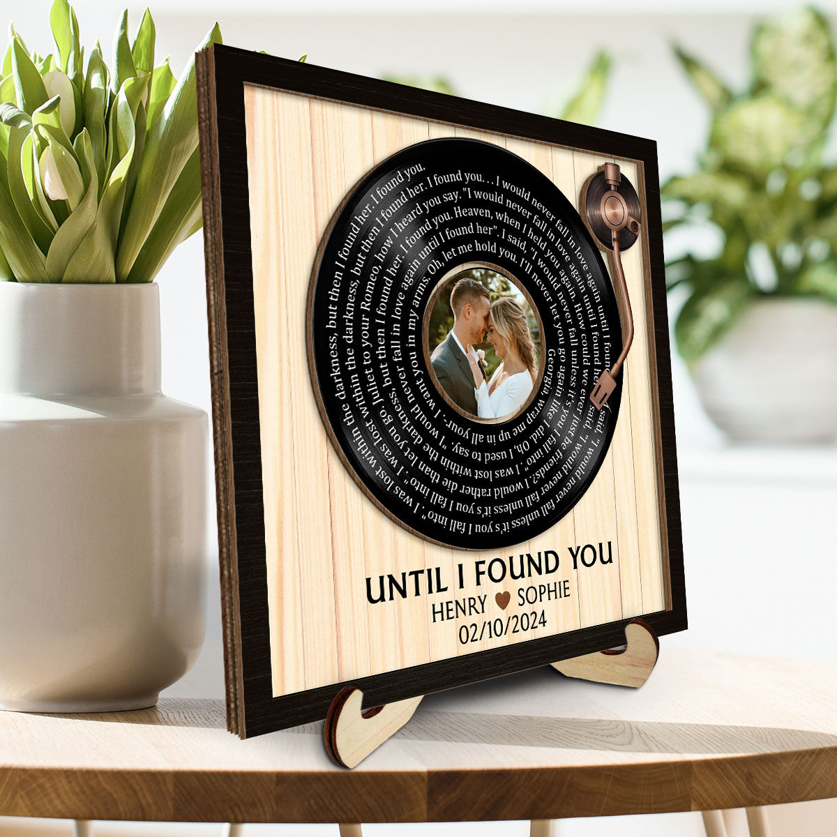 Custom Spiral Song Lyrics And Couple Photo - Personalized Custom Wooden Plaque