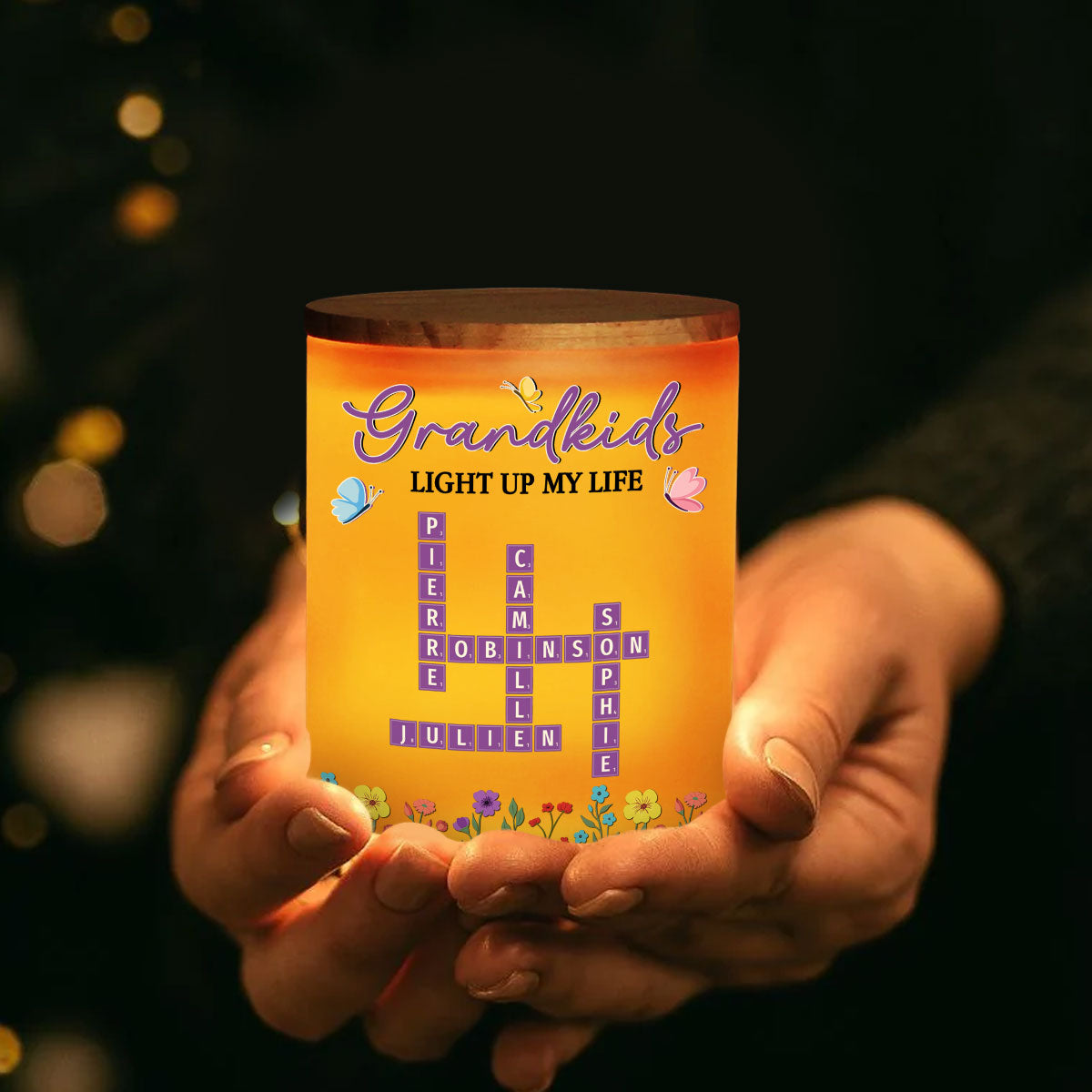 Love My Grandkids Crossword - Personalized Custom Glass Jar With LED Candle