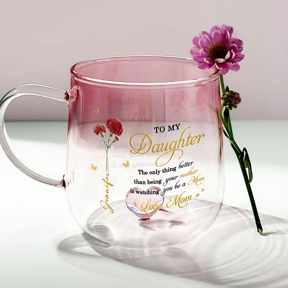 Watching You Be A Mom - Personalized Custom Pink Gradient Glass Mug