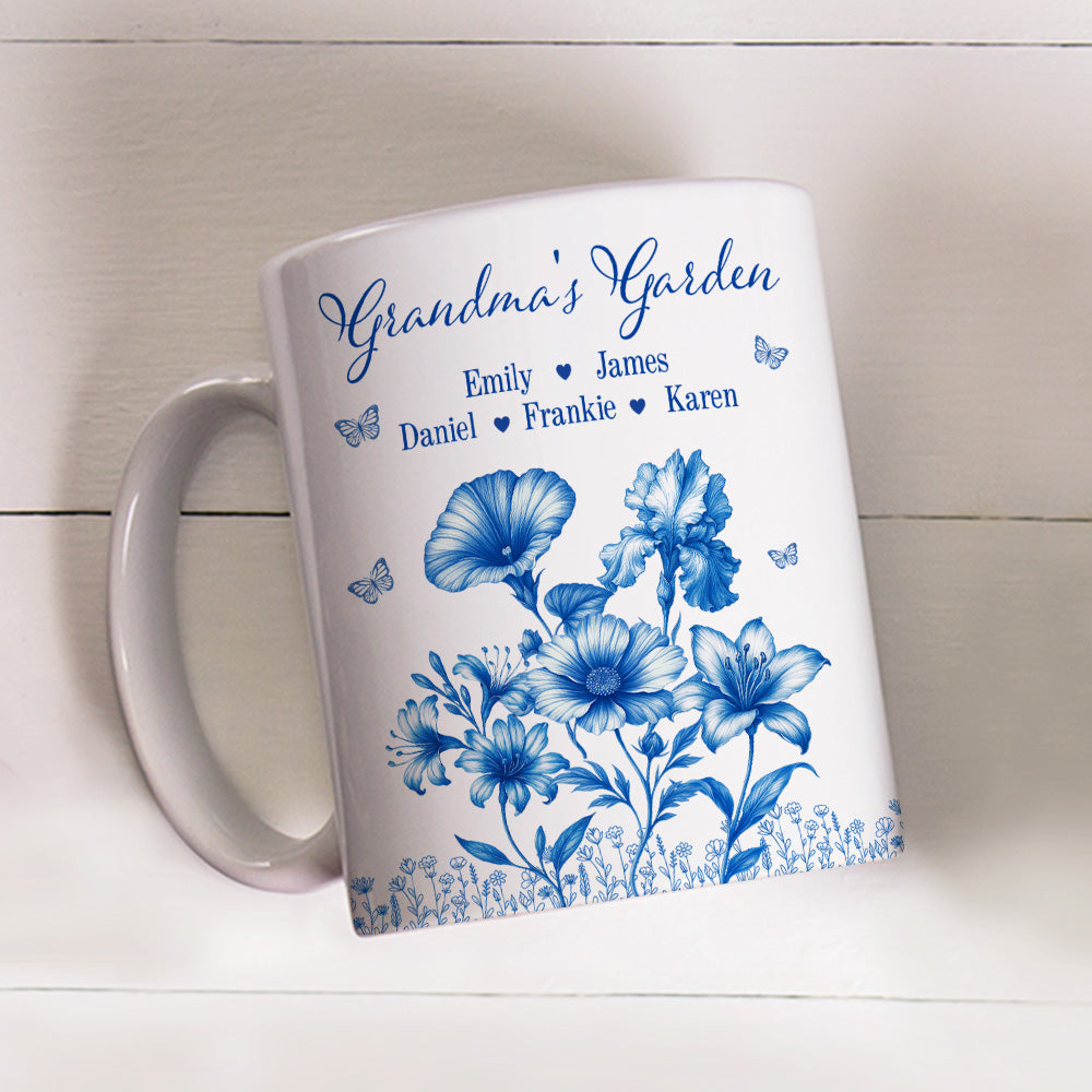 Grandma Garden Toile Flowers - Personalized Custom Coffee Mug