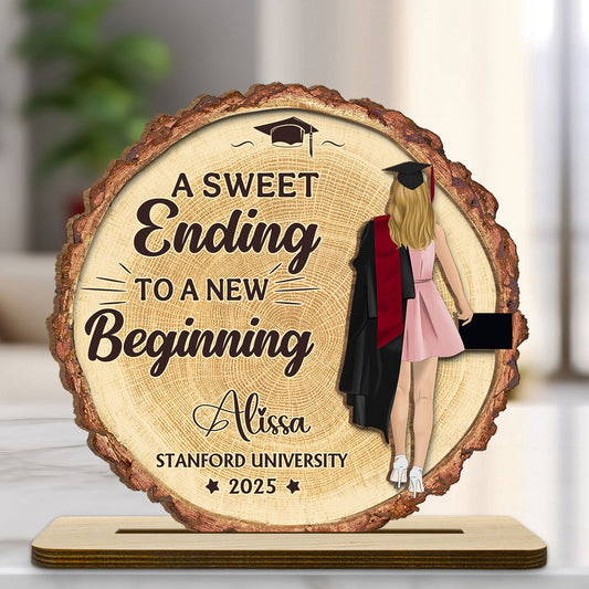 A Sweet Ending To A New Beginning - Personalized Custom 2-Layer Wood Plaque With Flat Base