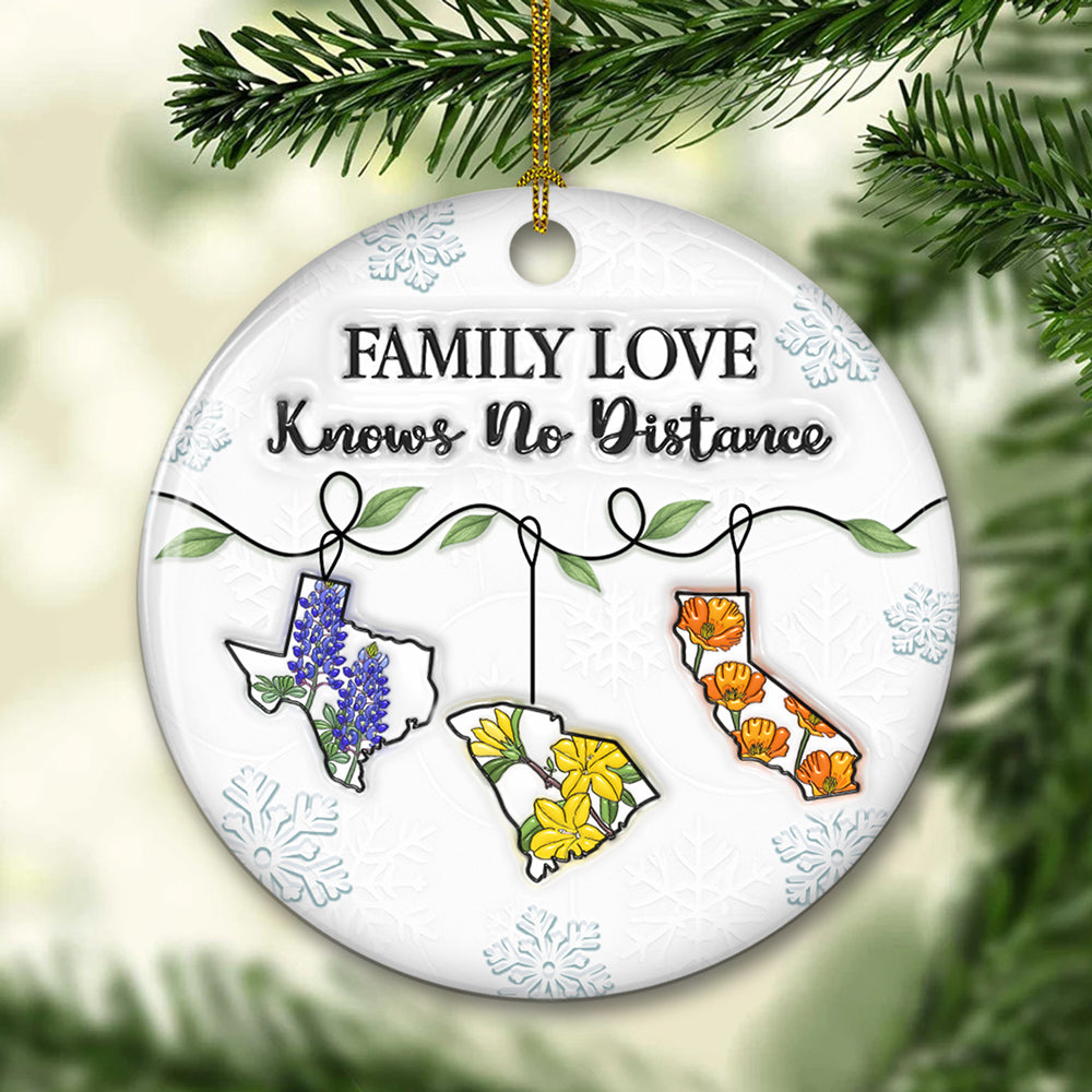 Family Connected By Heart Flower Ver - Personalized Custom 3D Inflated Effect Ceramic Ornament