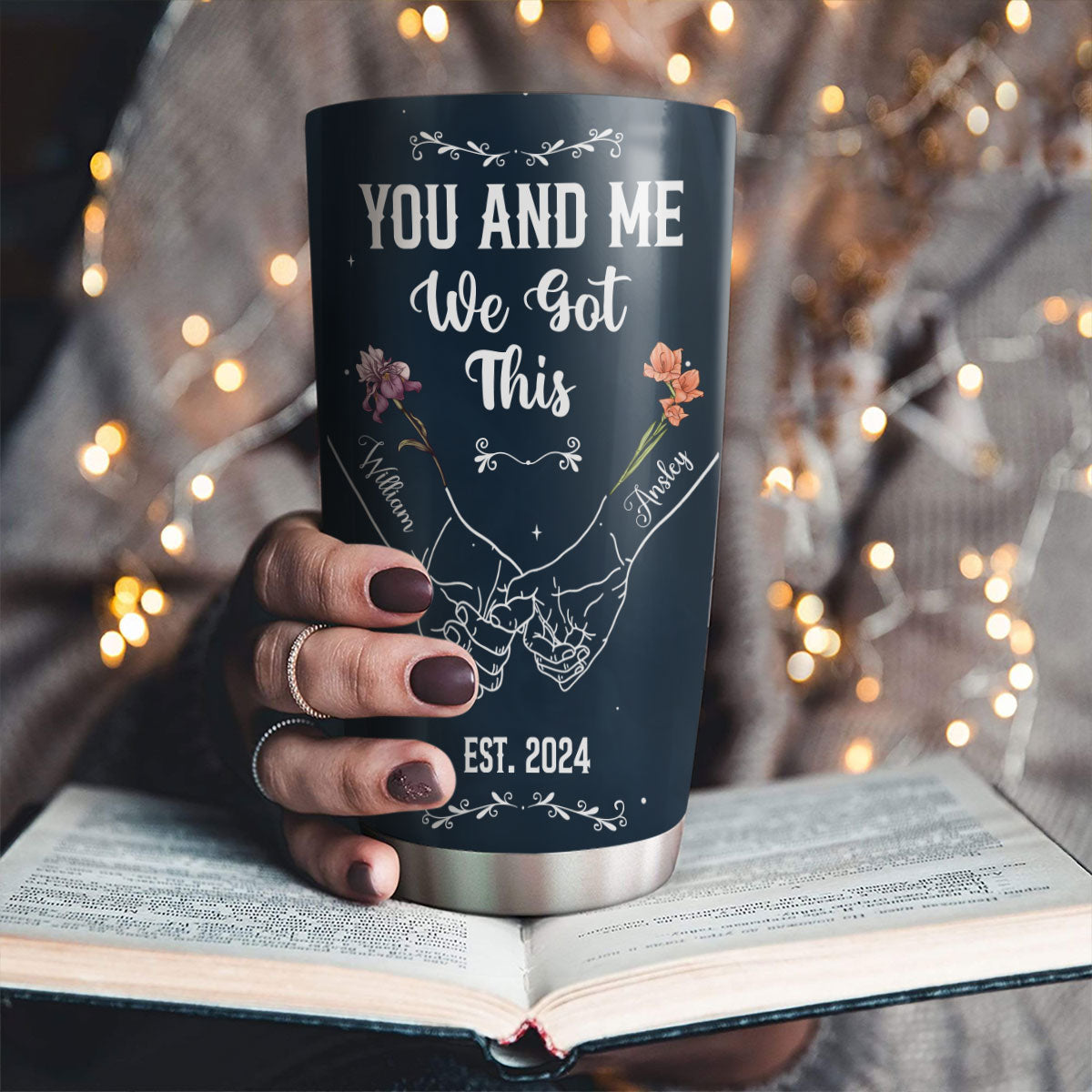Birth Flower Hands In Hands - Personalized Custom Tumbler