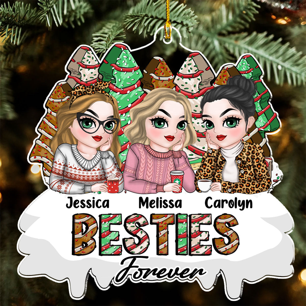 Besties Forever Christmas Tree Cake - Personalized Custom Acrylic Ornament