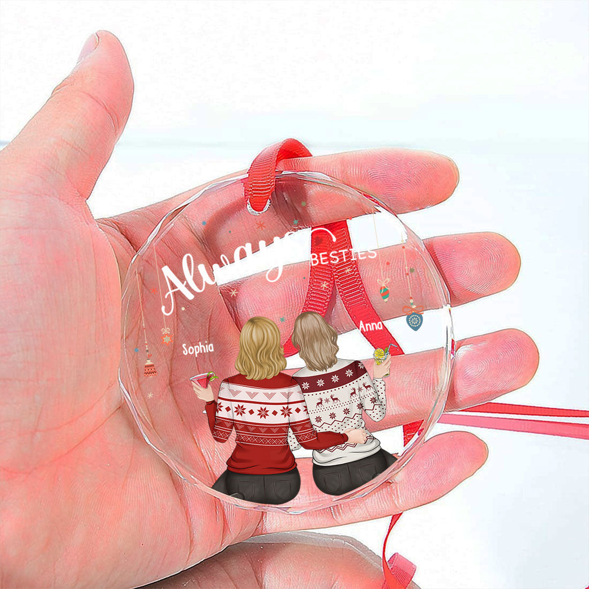 Always My Sister Forever My Friend - Personalized Custom Glass Ornament