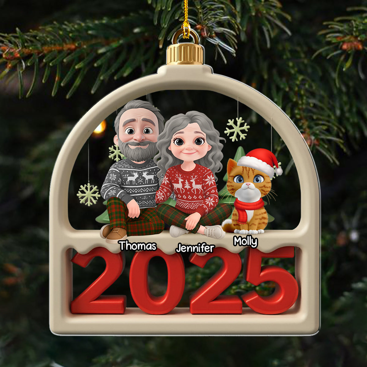Family Furry And Cat - Personalized Custom Acrylic Ornament