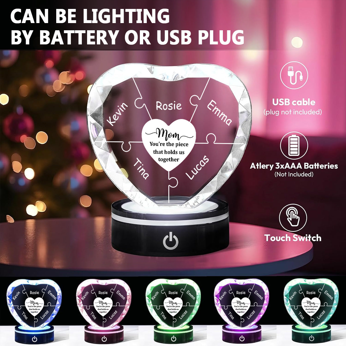 Hold Us Together - Personalized Custom Crystal Led Light